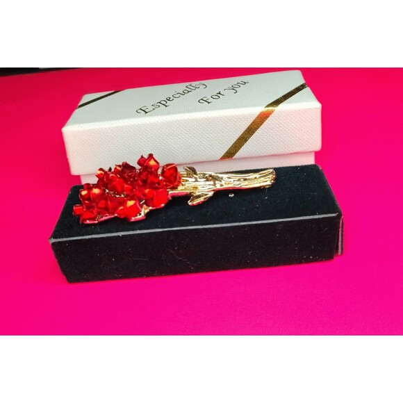 Bouquet Flower Brooch Pin Gold Tone Rose Crystal Gift Boxed Especially For You 1 - Picture 5 of 10